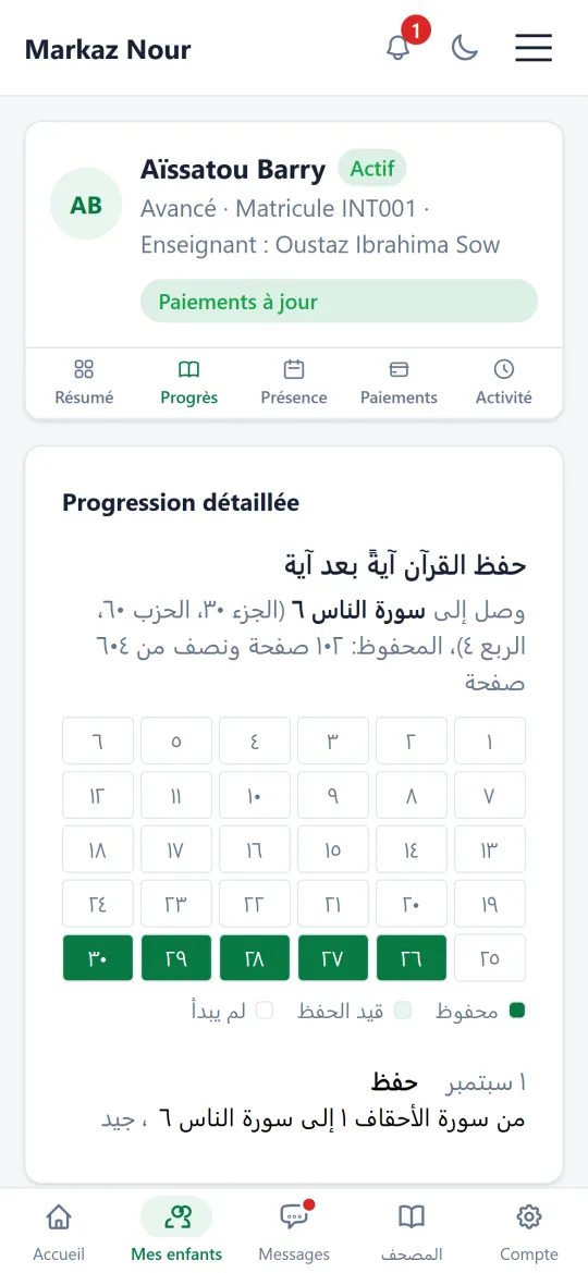 Progression d’un élève vue par son parent